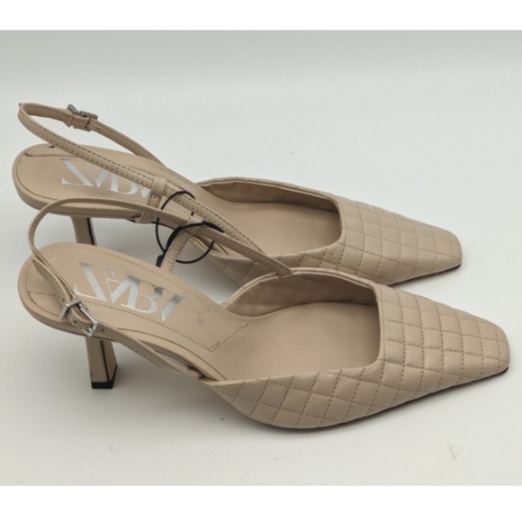 NWOT ZARA Quilted Slingback Leather Heel-7.5 - Picture 7 of 12